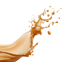 Caramel splash wave gracefully flowing in the air against a pure transparent background, caramel splash wave flowing in air isolated on transparent background png