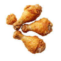 Delicious golden brown fried chicken drumsticks on a clean transparent background perfect for any meal or event, Golden brown fried chicken drumsticks on transparent background png
