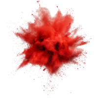 Vivid red powder explosion creating dynamic cloud on transparent background, red powder pulver explosion isolated on transparent background png