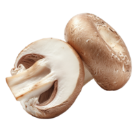 Fresh half champignon mushrooms isolated on a clean transparent background showcasing their unique texture and shape, half fresh champignon mushrooms isolated on transparent background png