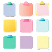 Colorful collection of sticky notes arranged in a grid on a transparent background for creative planning and organization, Stickers paper label on transparent backgroundfile png
