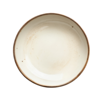 An empty ceramic plate with a simple design resting on a clean transparent background ideal for food presentation, empty ceramic plate on transparent background png