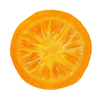 Bright orange carrot slice viewed from the top, showcasing its detailed texture against a plain transparent background, Carrot slice top view isolated on transparent background png
