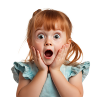 surpreso e alegre menina expressando excitação com Largo olhos e aberto boca dentro uma brincalhão contexto, surpreso alegre menina criança, Arquivo do isolado objeto em transparente fundo png
