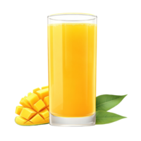 Refreshing mango juice in a tall glass alongside fresh mango slices on a simple transparent background, mango juice in a glass on transparent background png