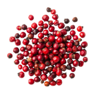 Red peppercorns scattered on a transparent background showcasing their vibrant color and unique texture, Red peppercorn isolated on transparent background png