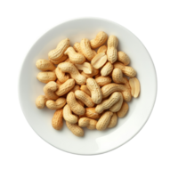 A plate of raw peanuts on a simple transparent background perfect for healthy snacking or culinary uses, peanuts in plate on transparent background png