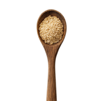 Spoonful of quinoa on a wooden spoon resting against a clean transparent background, Quinoa in a wood spoon on transparent background png