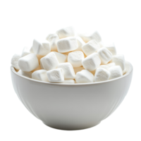 A bowl filled with fluffy transparent marshmallows perfect for desserts or snacks against a clean transparent background, transparent marshmallows in transparent bowl isolated on transparent png