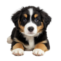Adorable puppy with striking coat and enchanting eyes relaxing on soft transparent surface in a welllit environment, Cute puppy on transparent background png