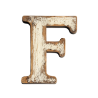 Decorative wooden letter f crafted from rustic wood displaying natural textures and hues for creative design projects, consonant letter f is used to make words on transparent backgroundfile png