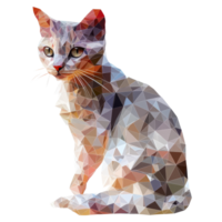 Geometric polygonal cat design on a transparent background showcasing vibrant colors and artistic shapes, Polygonal cat on transparent background. Geometric polygonal cat transparent background png