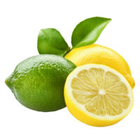 Fresh lemon and lime fruits on a transparent background perfect for culinary use and refreshing drinks, lemon and lime fruit isolated on transparent background png