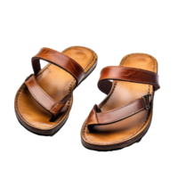 Stylish brown tan leather sandals designed for comfort and durability, perfect for sunny days and casual outings, Sandals made of browntan leather isolated on a transparent background png