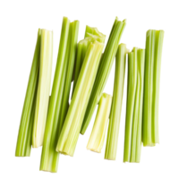 Fresh celery sticks arranged on a clean transparent background showcasing their vibrant green color and texture, Celery sticks on transparent background png