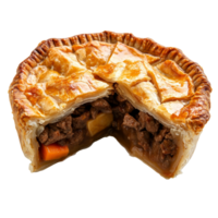 Delicious beef pie with a golden crust and savory filling, isolated on a transparent background, pie filled beef isolated on transparent background png