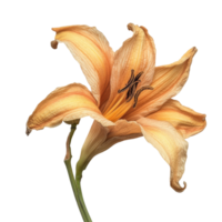 Dried day lily flower displayed on a clean transparent background showcasing intricate details and natural textures, dried day lily flower on transparent background png