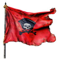 A tattered pirate flag waving against a transparent background, symbolizing adventure and maritime lore, Pirate flag isolated on transparent background png