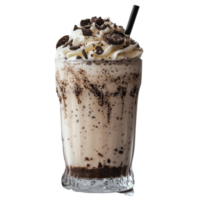 Delicious cookies and cream milkshake topped with whipped cream and chocolate crumbles on a marble countertop, Cookies and Cream Milkshake with Whipped Cream on transparent background png