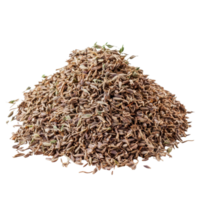 Heap of dried thyme on a transparent background showcasing its distinct texture and earthy color, Heap of dried Thyme isolated on transparent background png