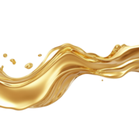 A flowing wave of golden liquid isolated on a transparent background, showcasing elegance and liquid movement, gold color liquid flowing wave isolated on transparent background png