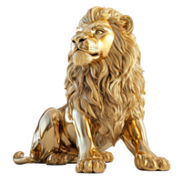 Stunning golden lion sculpture on a pure transparent background showcasing exquisite details and craftsmanship, Golden lion isolated 3d rendering transparent background png