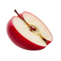 Fresh red apple slice beautifully displayed against a clean transparent background, showcasing its crisp texture and seeds, Red apple slice isolated on transparent background png