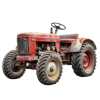 Classic red tractor isolated on a transparent background showcasing vintage agricultural machinery design, tractor isolated on transparent background png