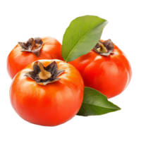 Fresh ripe persimmons with green leaf isolated on a clean transparent background ready for culinary use, fresh ripe persimmons with leaf isolated on transparent background png