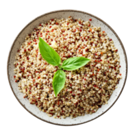 Healthy quinoa served in a bowl garnished with fresh basil leaves on a transparent background, Quinoa in a plate on transparent background png