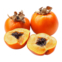 Fresh ripe persimmons and dried fruit displayed on a transparent backdrop for culinary presentation, fresh ripe persimmons and dry isolated on transparent background png