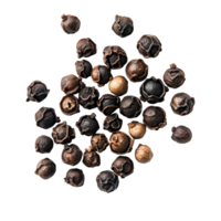 Black peppercorns arranged on a clean transparent background showcasing their texture and color variations, Black Peppercorns isolated on transparent background png
