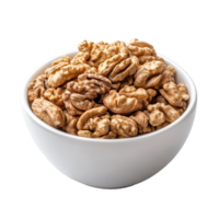Fresh walnuts in a transparent bowl isolated against a plain transparent background for culinary or healthfocused presentations, Walnuts in transparent bowl isolated on transparent background png