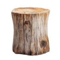 A rustic wooden log stump displayed on a transparent background showcasing natural texture and grain patterns, Wooden Log Stump on transparent background png