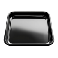 A black empty food tray isolated on a transparent background for versatile culinary uses, Black empty food tray. Isolated on transparent background png
