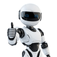 Friendly AI robot giving a thumbs up, showcasing positivity and futuristic design against a clean transparent background, Friendly AI Robot with Thumbs Up on transparent background png