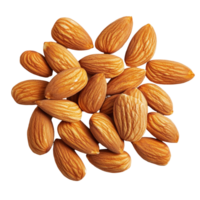 Almonds scattered on a bright transparent background showcasing their natural textures and colors, almonds on transparent background png