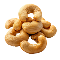 A closeup view of raw cashew nuts arranged on a clean transparent background showcasing their natural shape and texture, cashew nuts on transparent background png