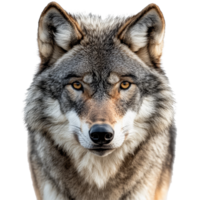 de cerca ver de un majestuoso lobo con sorprendentes caracteristicas en un transparente fondo, lobo, cara Disparo aislado en transparente fondo, hermoso, png
