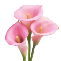 Elegant calla lilies in soft pink tones isolated on a transparent background for floral arrangements and decor, Calla Lilies flowers isolated on transparent background cutout png