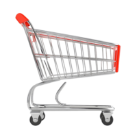 Empty shopping cart render from the side, showcasing a modern design for retail environments, Side view empty shopping cart. 3D render isolated on transparent background. png