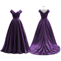 Elegant purple gown mockup displayed from the front and back views, perfect for formal occasions and design showcases, Elegant Purple Gown Mockup from Front and Back Views on transparent background png