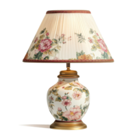 Elegant floral pattern table lamp illuminating a cozy living space, elegant table lamp with floral pattern print isolated on transparent background png