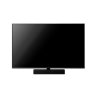 Large modern black TV mockup with sleek design suitable for contemporary living room display, mockup of a large modern black TV, file of isolated object with shadow on transparent background png