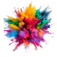 A vibrant burst of multicolored Holi powder against a transparent background captures the essence of celebration and joy, Multicolored Holi Powder Burst on transparent background png