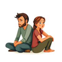 Sad couple sitting back to back, struggling with family issues and emotional distance in a quiet setting, sad couple with family problems, file of isolated object on transparent background png