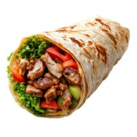 Delicious shawarma wrapped in warm flatbread with fresh vegetables on a bright background, Delicious shawarma isolated on transparent background or transparent backgroud png