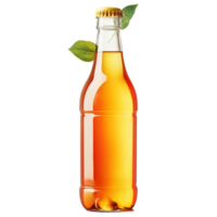 A bottle of fresh apple juice with green leaves isolated on a transparent background, Bottle of apple juice isolated png