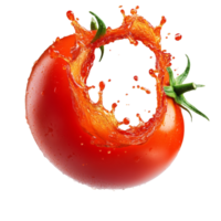 Fresh tomato splashing in a vivid circle of juice, showcasing vibrant red color and natural shine, Fresh tomato with juice splash in circle shape png