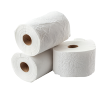 Three rolls of toilet paper stacked on a clean transparent background for home essentials and daily hygiene needs, Toilet paper on transparent background png